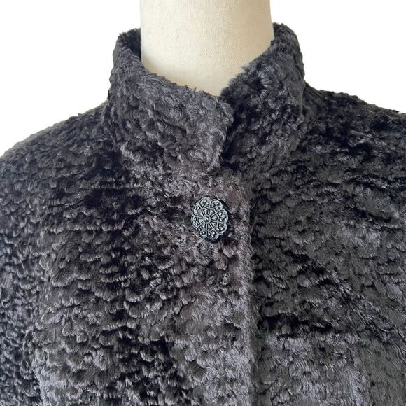 Vintage Laura Ashley Faux Shearling Black Cocktail Jacket- one button - Picture 2 of 7